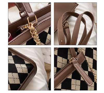 Bolsa Escolar Commuter con Cadena y Diseño Rombo para Mujer - Image 14