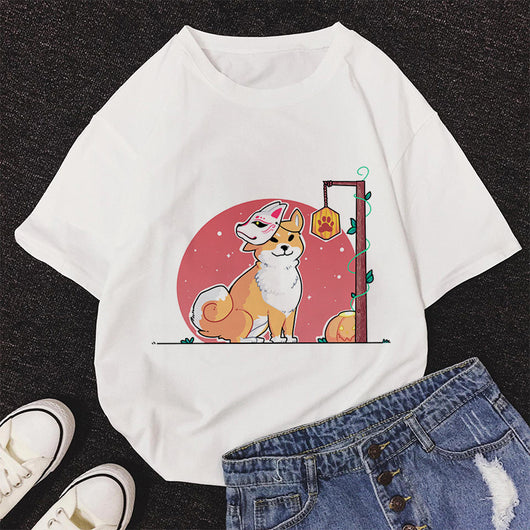 Playera Estampada Shiba Inu y Gato Lindo para Mujer - Estilo Casual - Image 8