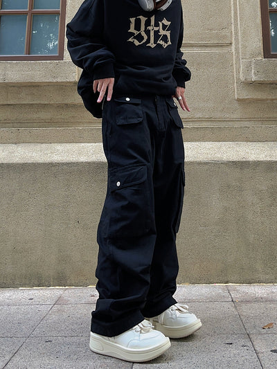 Pantalones Overol Retro Americano Marrón con Múltiples Bolsillos - Image 10