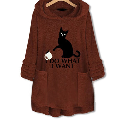 Suéter Reversible de Terciopelo con Capucha y Estampado de Gato - Image 22