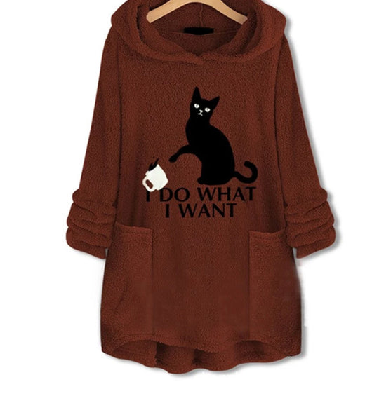 Suéter Reversible de Terciopelo con Capucha y Estampado de Gato - Image 22