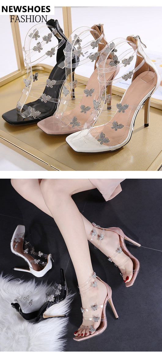 Sandalias de Tacón Cuadrado Transparentes con Cristales de Mariposa para Mujer - Image 9