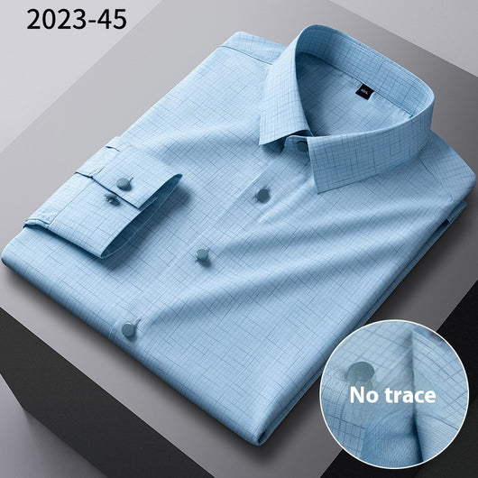 Camisa Manga Larga Rayada de Fibra de Bambú Premium sin Costuras para Hombre - Image 17