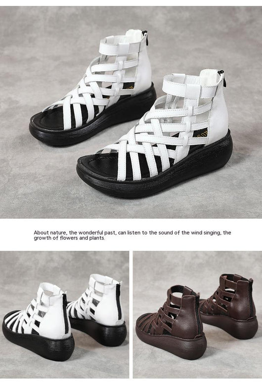 Sandalias Étnicas Retro con Cuña - Botas Tipo Sandalia de Cuero Genuino para Mujer - Image 16
