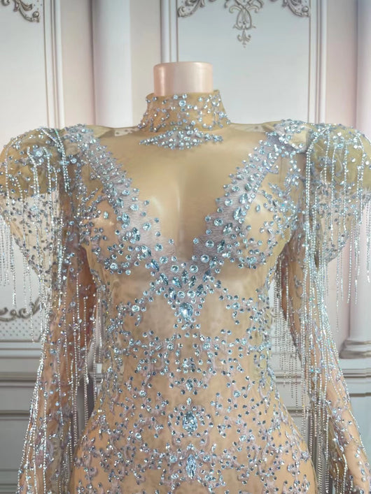 Vestido de Noche con Cadena de Diamantes Completos para Dama - Image 4