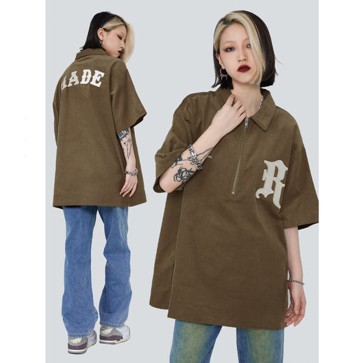 Sudadera Retro Street Manga Corta Pana con Cierre - Image 13