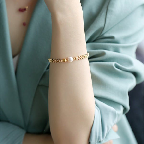Pulsera Vintage de Perlas de Agua Dulce Tejida a Mano