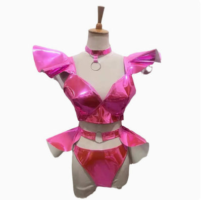 Traje de Cuero Charol Brillante Sexy para Escenario - Image 7