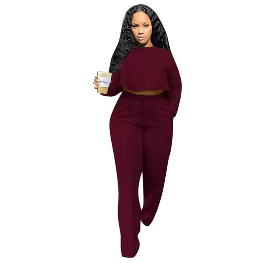 Conjunto de Dos Piezas: Blusa Hueca de Manga Larga y Pantalón Ancho de Cintura Alta - Image 11