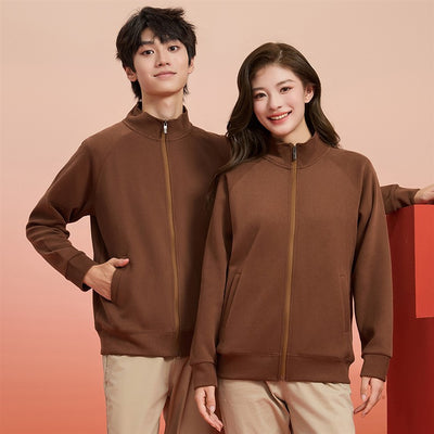Purple full-zip jacket with a stand-up collar, raglan sleeves, and front pockets, displayed on a hanger. - Image 24