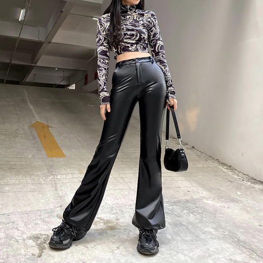Pantalones de Cuero Bootcut Ancho - Estilo Street Trend Basic - Image 3