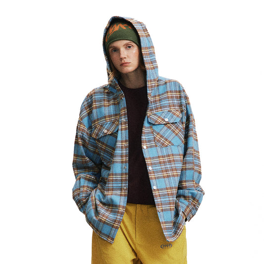 Camisa Cuadros Suelta con Capucha - Cardigan Retro Casual Europeo