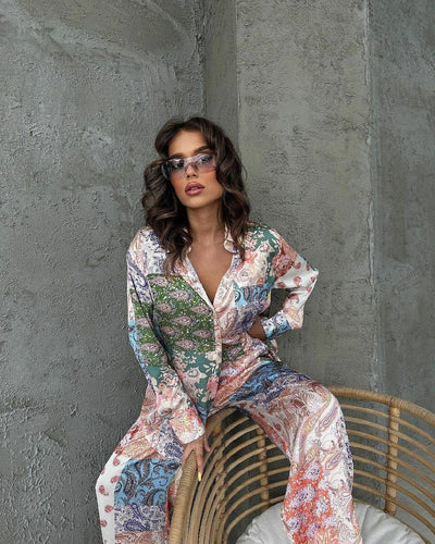 Conjunto Estampado Europeo Americano: Blusa Manga Larga y Pantalón para Mujer - Image 11