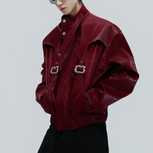Chaqueta de Cuero Pesada con Cuello de Pie y Costuras de Crin de Caballo - Image 10
