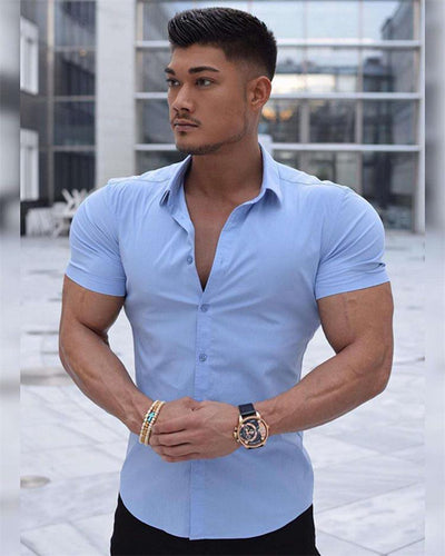 Camisa Musculada con Cuello Alzado y Mangas Cortas - Image 5