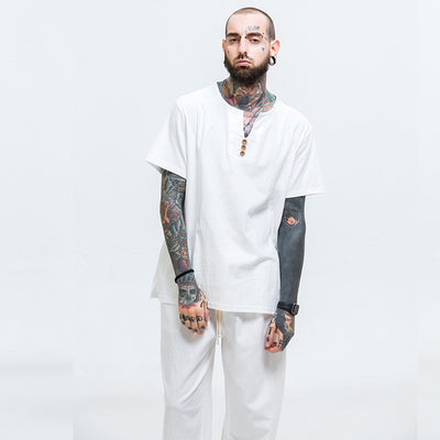 Camiseta Hombre Algodón y Lino Suelta - Image 17
