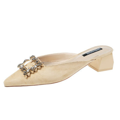 Sandalias y Pantuflas de Tacón Grueso Punta Afilada en Gamuza para Mujer - Image 10