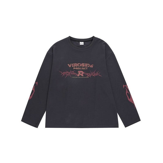 Camiseta Holgada de Manga Larga Vintage Americana - Básico Versátil