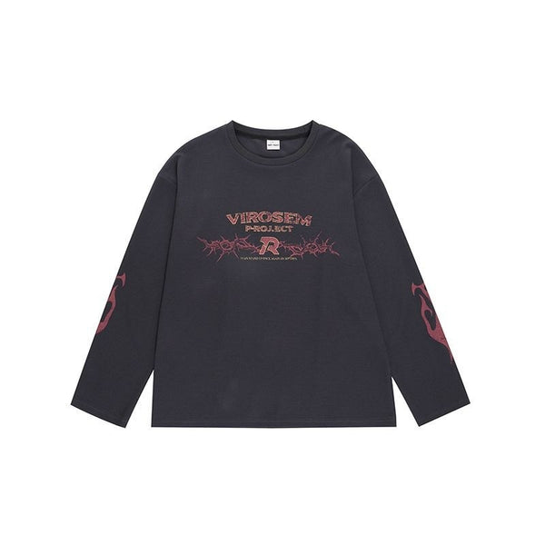 Camiseta Holgada de Manga Larga Vintage Americana - Básico Versátil