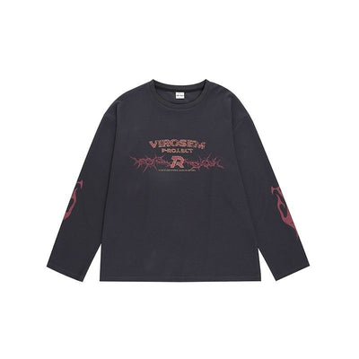 Camiseta Holgada de Manga Larga Vintage Americana - Básico Versátil