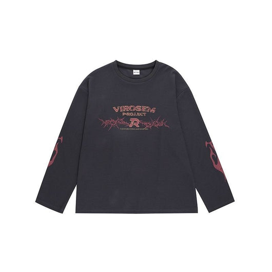 Camiseta Holgada de Manga Larga Vintage Americana - Básico Versátil