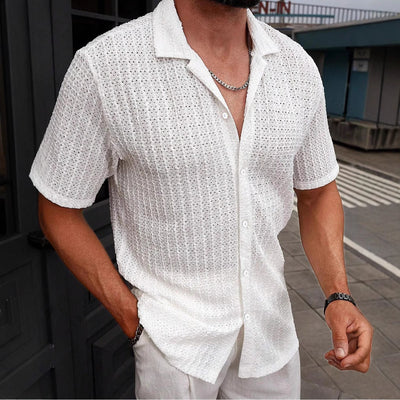 Camisa Casual de Rayas para Hombre con Cuello Solapa y Manga Corta - Image 3
