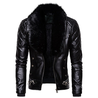 Chaqueta de Cuero Estilo Motociclista con Cuello de Lana Desmontable - Image 13