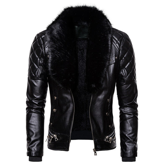 Chaqueta de Cuero Estilo Motociclista con Cuello de Lana Desmontable - Image 13