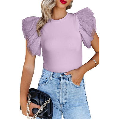 Blusa Casual de Manga Volante Liso para Mujer - Image 10