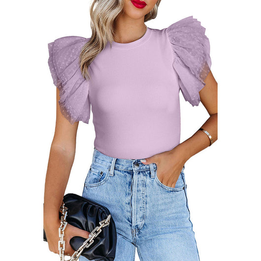 Blusa Casual de Manga Volante Liso para Mujer - Image 10