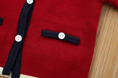 Conjunto Infantil Coreano Cardigan Tejido Liso Dos Piezas con Falda - Image 10