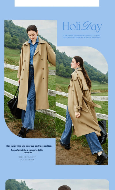 Abrigo Trench Largo para Mujer con Cuello Alzado y Doble Botonadura Ajustable - Image 22