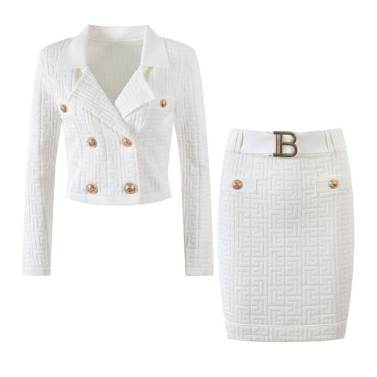 Conjunto de Falda y Blazer Ejecutivo con Hebilla Dorada Letra B - Image 12