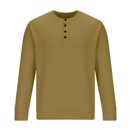 Camiseta Henley Suelta de Algodón Texturizado Manga Larga - Image 16