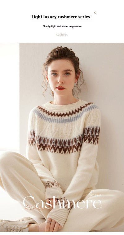 Suéter de Cachemira Jacquard con Contraste Azul y Blanco - Image 12