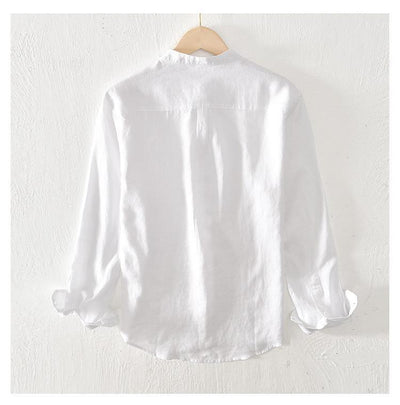 Camisa Abrigo de Lino con Cuello Mao - Diseño Minimalista - Image 12