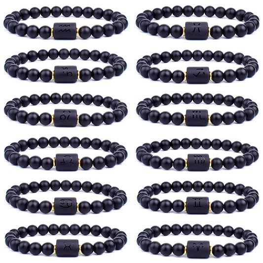 Pulsera de Piedra Natural Ágata Negra Mate para Hombre