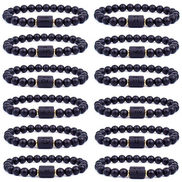 Pulsera de Piedra Natural Ágata Negra Mate para Hombre