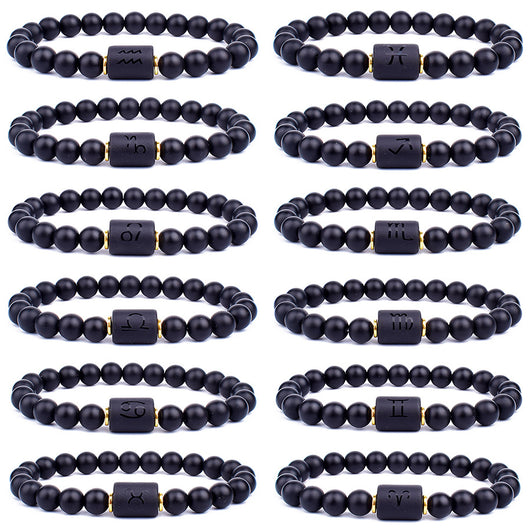 Pulsera de Piedra Natural Ágata Negra Mate para Hombre