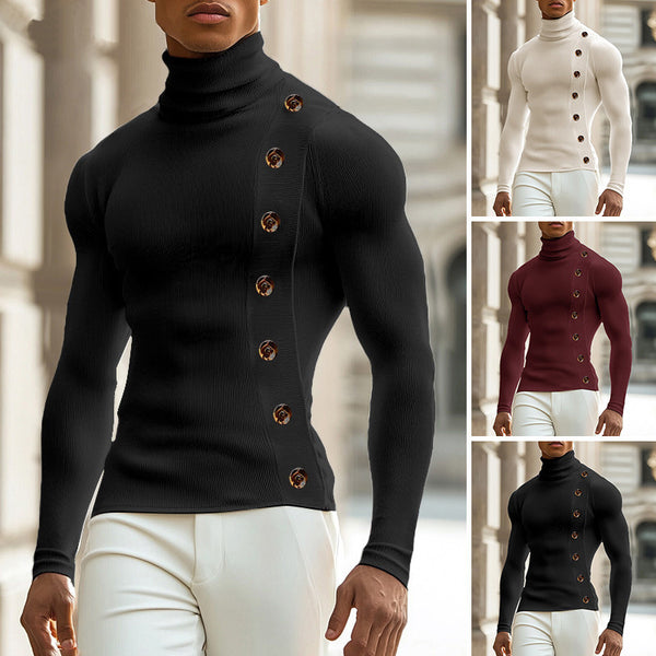 Suéter Cuello Alto para Hombre con Botones - Diseño Clásico Europeo