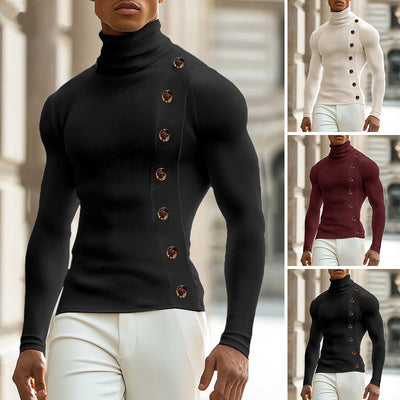 Suéter Cuello Alto para Hombre con Botones - Diseño Clásico Europeo