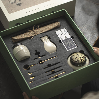 Quemador de Incienso Estilo Chino en Cobre Puro con Caja de Regalo - Juego Completo para Ceremonia del Té