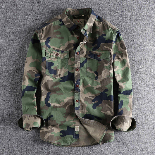 Camisa de Trabajo Camuflaje Lavado Americano Manga Larga para Hombre - Image 11