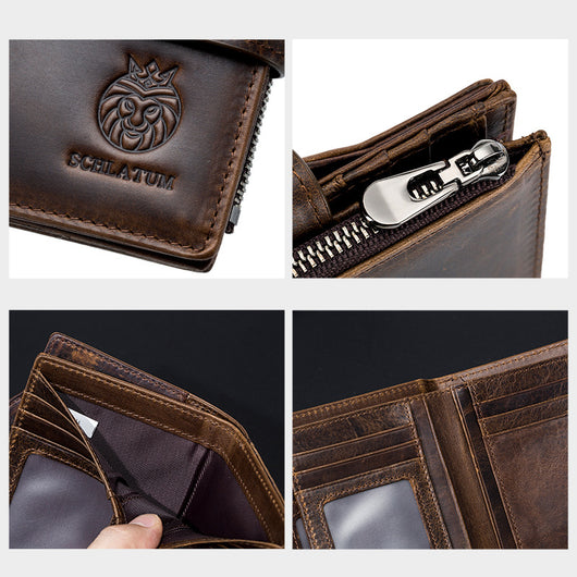 Billetera Vertical Corta de Cuero Genuino con Protección RFID - Estilo Retro Europeo - Image 3