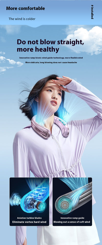 Ocean blue portable neck fan with digital display, showing 100 fan speed, designed for outdoor sports and personal cooling. - Image 12