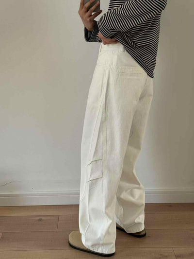 Pantalones Casuales Plisados con Corte 3D - Jeans Versátiles Blancos - Image 9