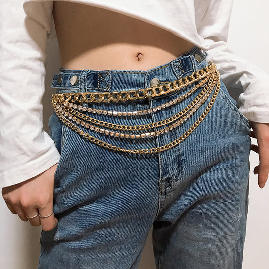 Cadena de Cintura Dorada Multicapa - Accesorios Hip Hop y Punk para Mujer