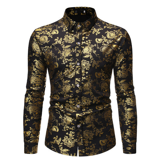 Camisa Casual de Hombre con Estampado Metalizado y Solapa