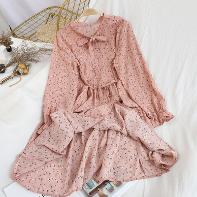 Vestido Midi Estilo Colegiala con Cuello Anudado y Estampado Floral Primavera - Image 5