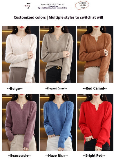 Suéter de Visón Otoño Invierno Mujer Talla Grande Holgado con Forro Polar - Image 13